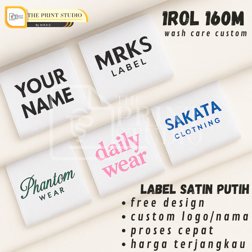 LABEL SATIN CUSTOM satin lokal/label sablon/satin printing/label baju murah/panjang 160M/satin label