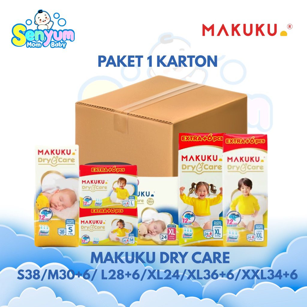 PAKET 1 KARTON MAKUKU DRY CARE POPOK ANAK SIZE S38/M30+6/ L28+6/XL24/XL36+6/XXL34+6