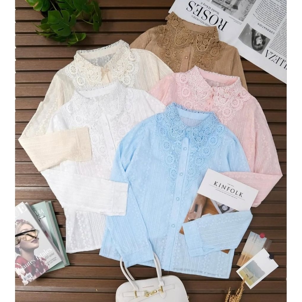 Blouse import top kemeja bordir full brukat