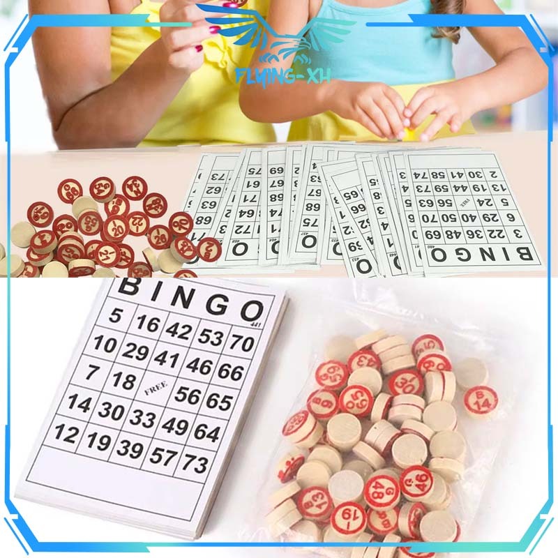 40pcs/set Kartu Bingo Ukuran Besar Mainan Bingo Card Dengan 75 Buah Catur Kayu Set Game Bingo