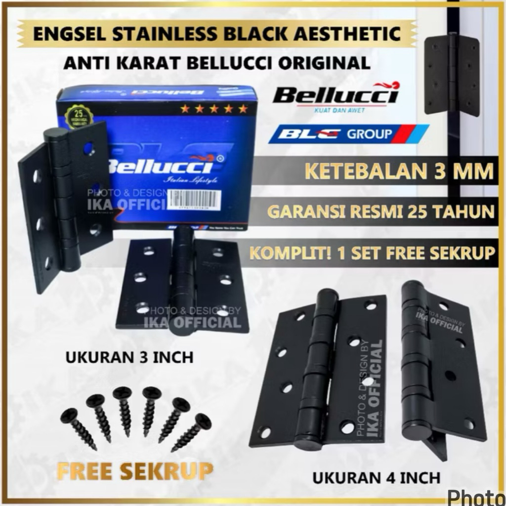 PROMO ENGSEL BELLUCI BLACK ENGSEL HITAM BELLUCI TEBAL Engsel 3 inc sus 304stanlis tebal sus 304 teba