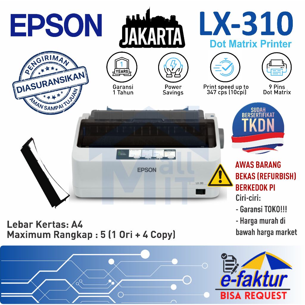 MALLIT EPSON Printer Epson LX310 Epson LX-310  LX 310 Printer Dot Matrix Garansi Resmi Jakarta