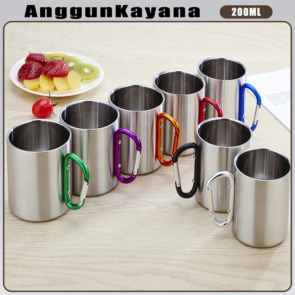 [Anggunkayana]Mug Gunung 220ML Premium Baja Tahan Karat Anti Karat, Isolasi Lapis Ganda Tahan Panas 