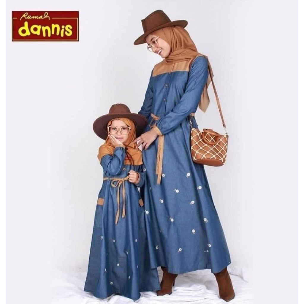 Dannis Couple Gamis Dewasa & Gamis Anak D'Daisy Navy Busana Muslim Wanita
