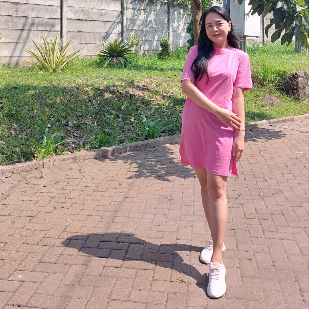 Dress Lengan Panjang Katun  / Kaos Daster Salur Polos / Cotton Combad