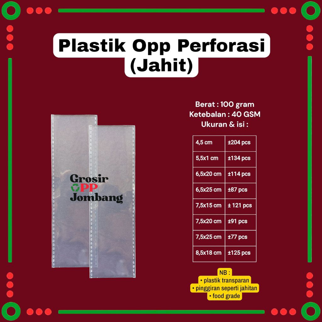 plastik Opp Perforasi Plastik Jahit 100 gram