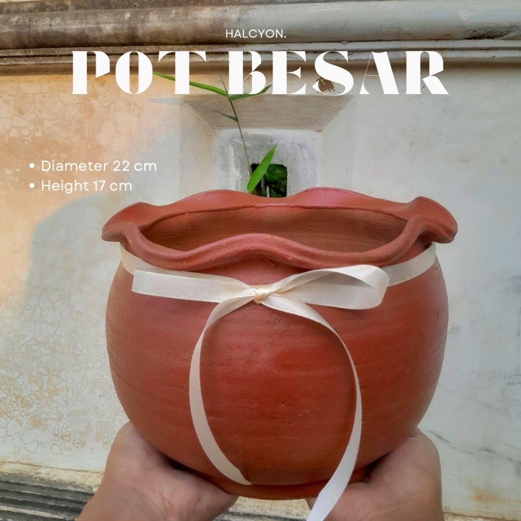 Pot Bunga Tanah Liat D20-25 cm Teracota/Pot Bunga Besar Teracota/Pot Bonus Pita/Pot Ukuran Besar Tan