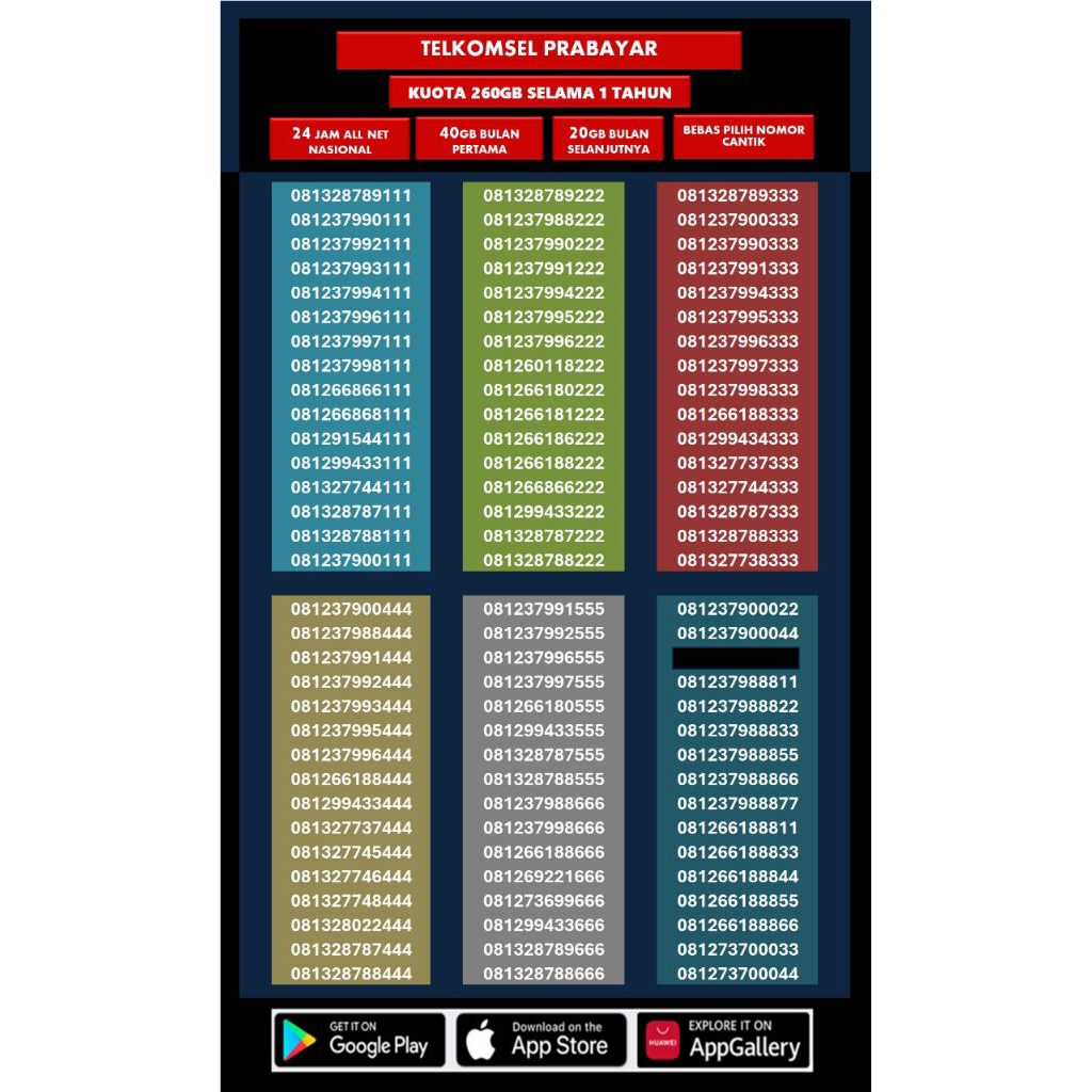 Nomor Cantik Telkomsel Simpati Triple 111 222 333 444 555