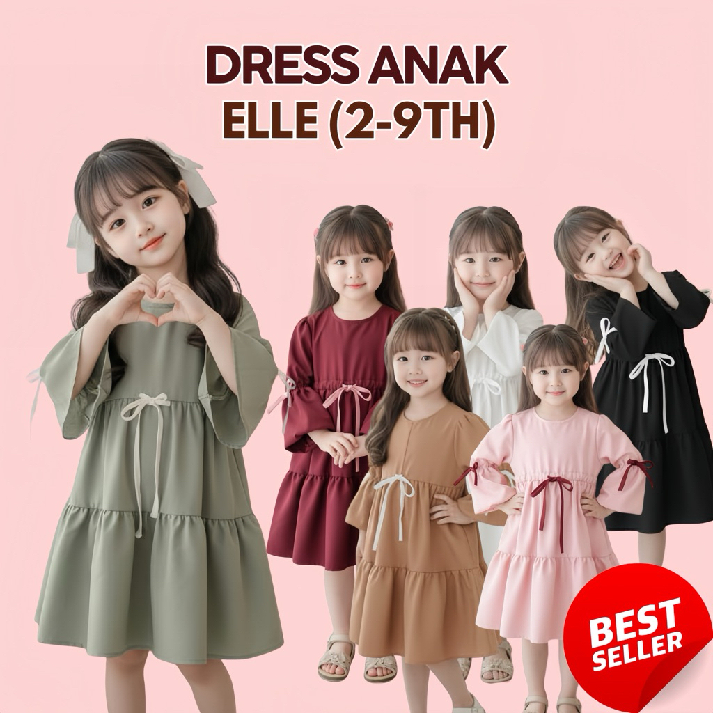 BAJU ANAK TUNIK DRESS ELLE  KATUN DRESS ANAK KOREAN STYLE