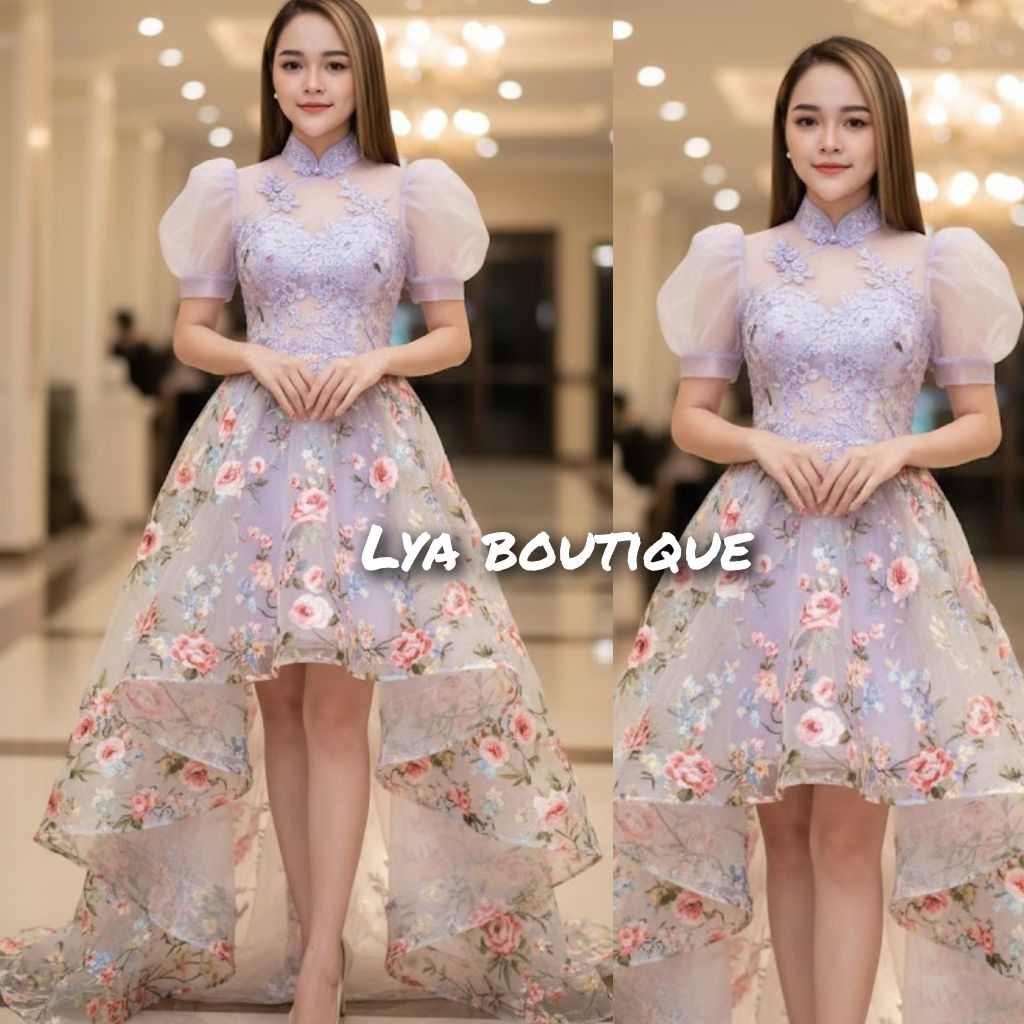 GAUN PESTA ORGANZA MOTIF