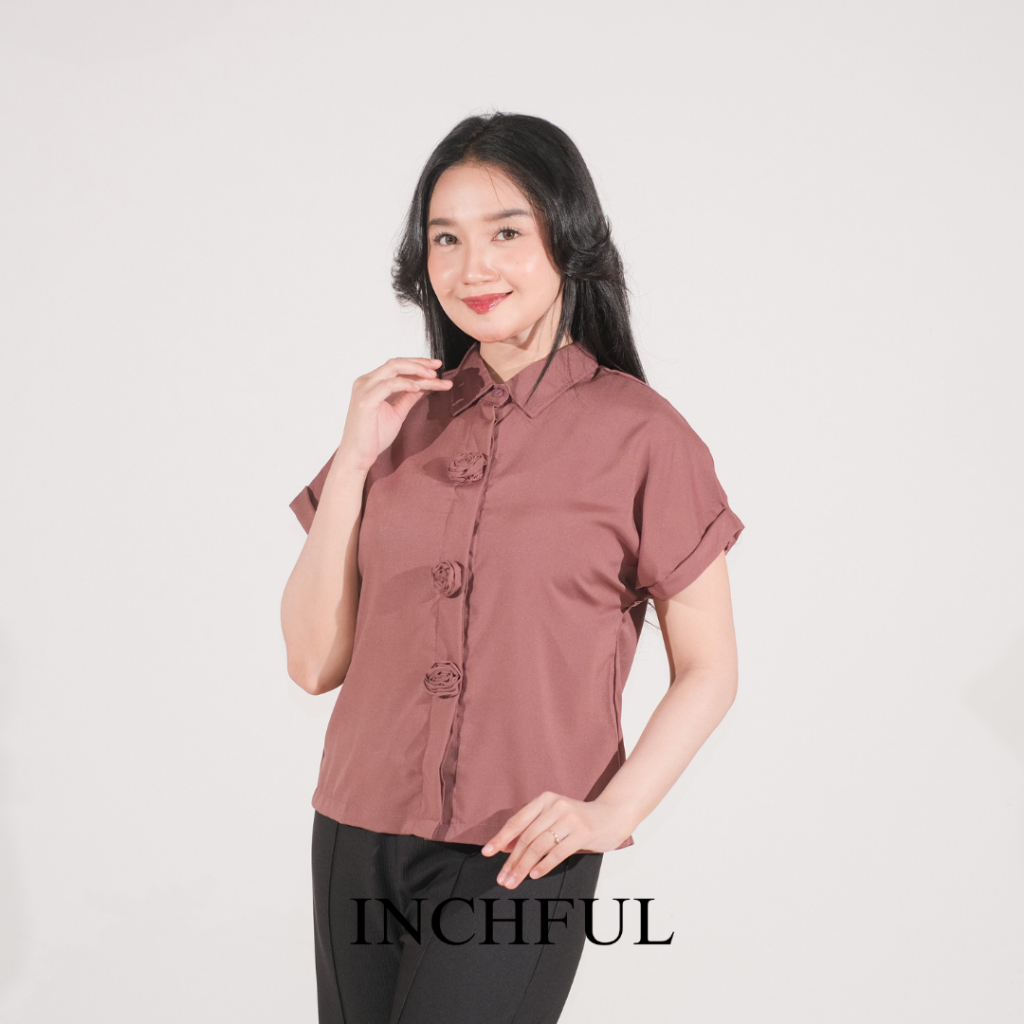 INCHFUL Blouse Wanita Floral Accent