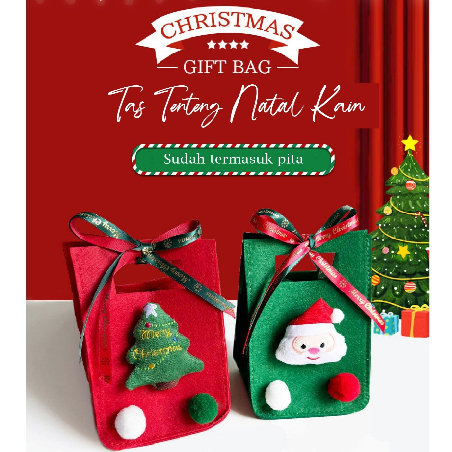 [TAS TENTENG NATAL KAIN] Tas Tenteng Kain Xmas, Tas Kain tempat Kue Permen Candy Hampers Natal, Box 