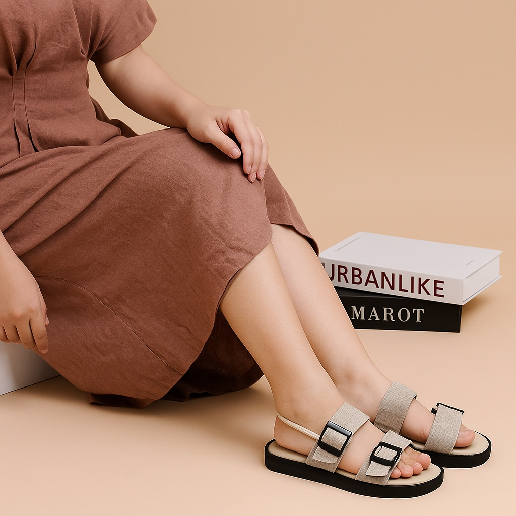 Sandal Flat Wanita Gesper 2 Semi Wedges / Sandal Wanita Ukuran Big Size Jumbo No. 40-41-42-43-44-45