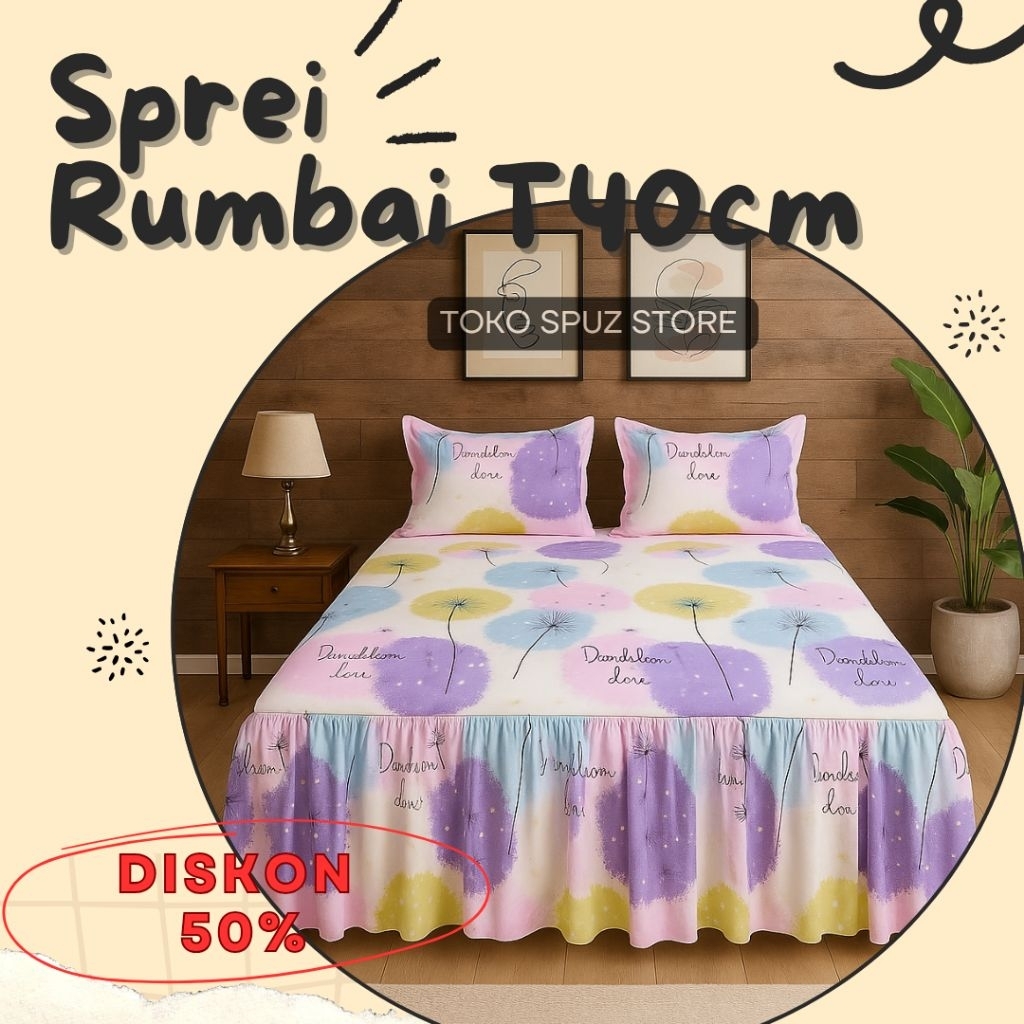 PROMO SPREI RUMBAI JUMBO BAHAN BERKUALITAS UKURAN 180X200 160X200 PLUS SARUNG BANTAL SARUNG GULING