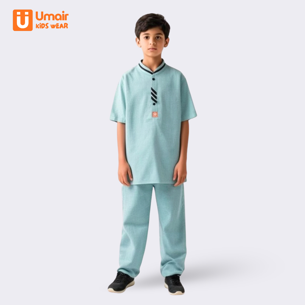 Umair Kids Setelan Koko Anak Lengan Pendek Hijau Sage