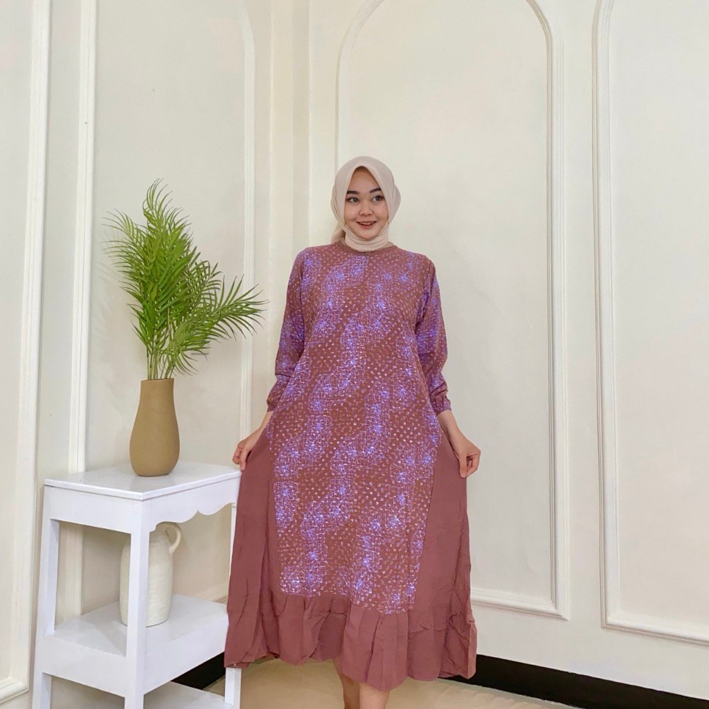 batik putri diana dress midi rayon premium adem jatuh lengan panjang