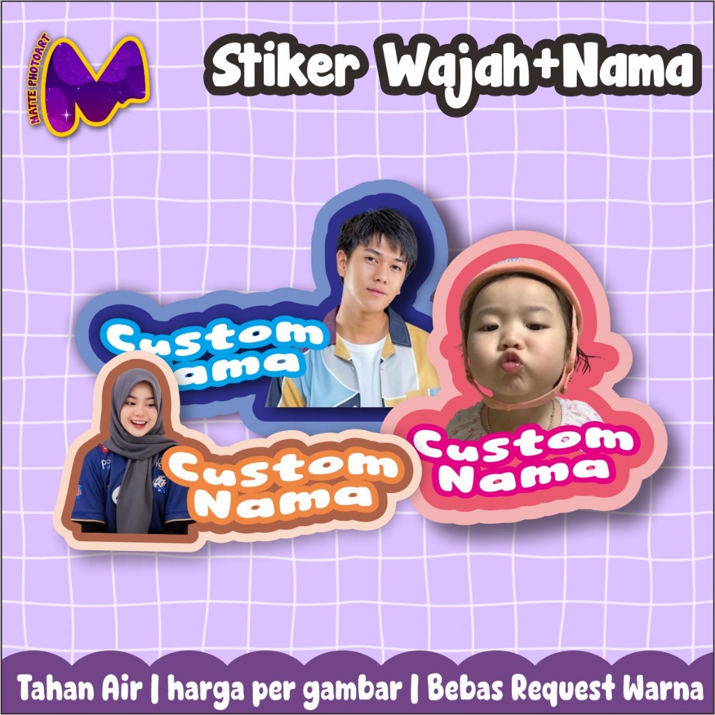 [Bijian] Stiker Wajah Custom Nama Ukuran Normal Stiker wajah Custom Nama Murah Stiker Helm