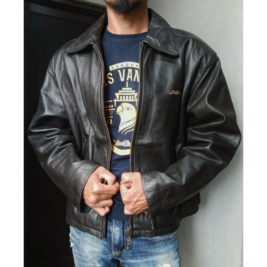 American Style Boxy Leather Jacket - Jaket Kulit Detroit Pria Unisex Second Preloved