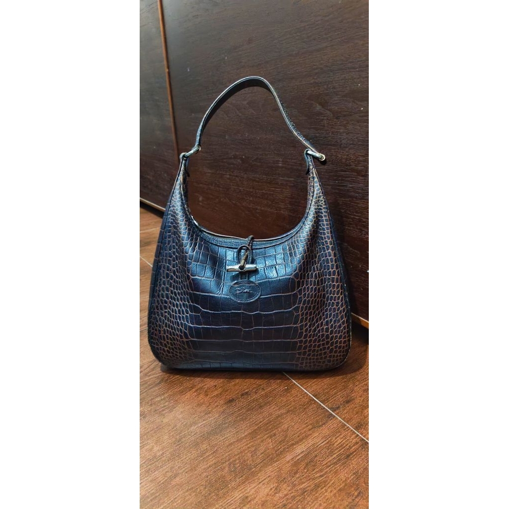 longchamp Roseau hobo croco pattern