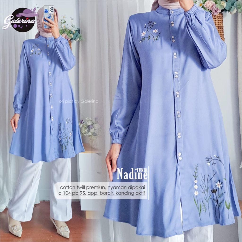 Eloka tunik  / Nadine tunik katun rayon twill bordir ori by Galerina