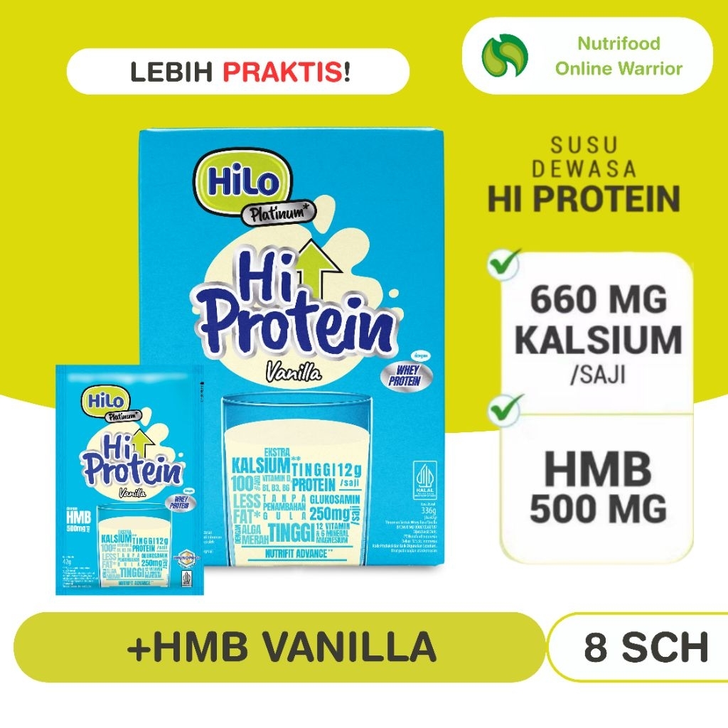 [PALING MURAH] HiLo Platinum + HMB Vanilla (8 sch) - Susu Dewasa Tinggi Protein untuk Jaga Massa Oto