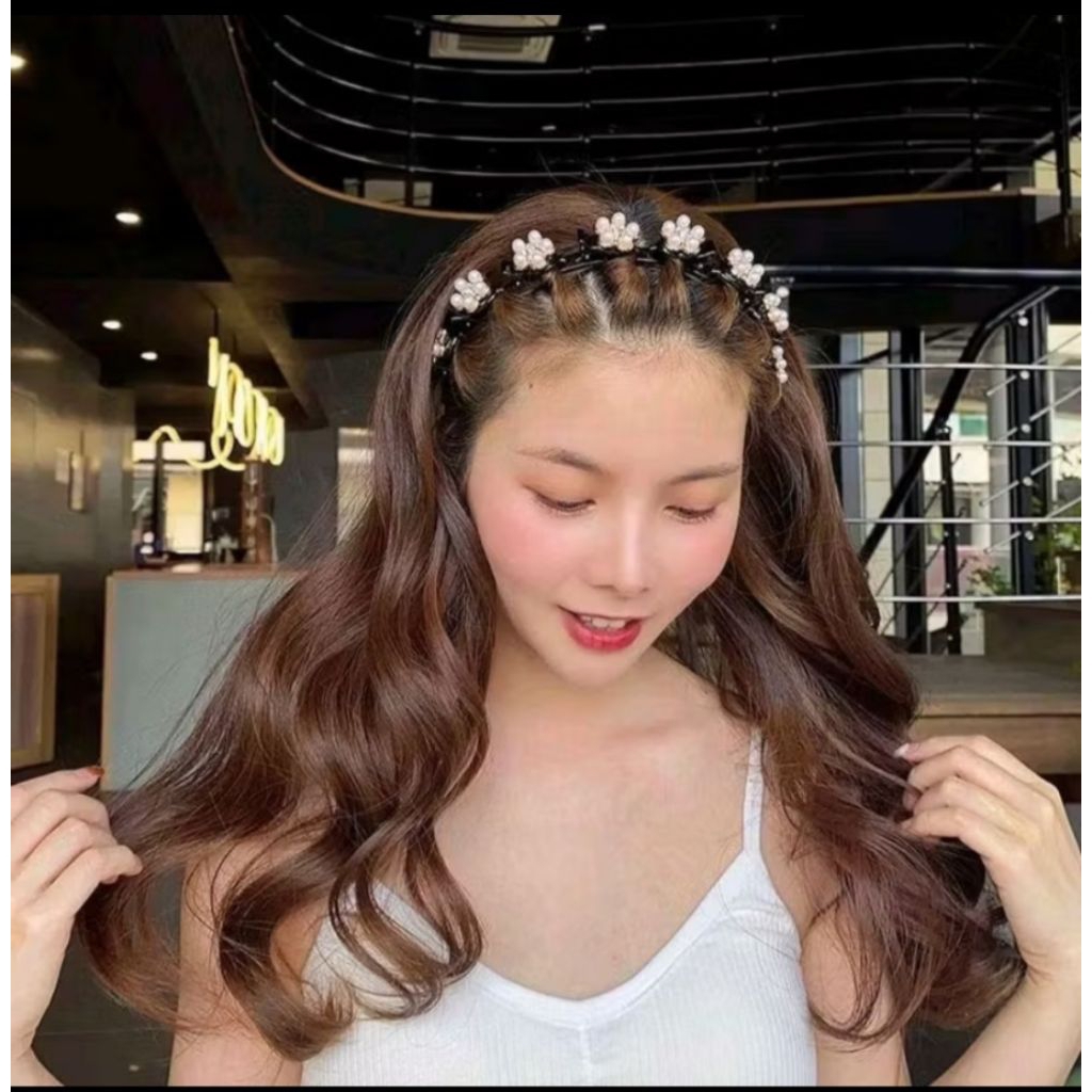 asiri 2in1 Bando include Jepit Rambut Fashion Korea Pola Mutiara Wanita Dewasa