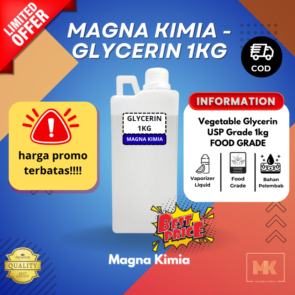 Magnakimia - GLYCERIN FOOD GRADE 1 Kg - VEGETABLE GLYCERIN - GLYSERIN – Pelembap Alami Serbaguna unt
