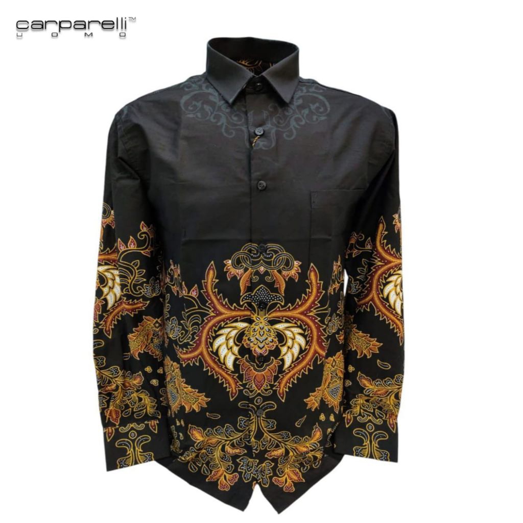 kemeja pria batik lengan panjang maron tua