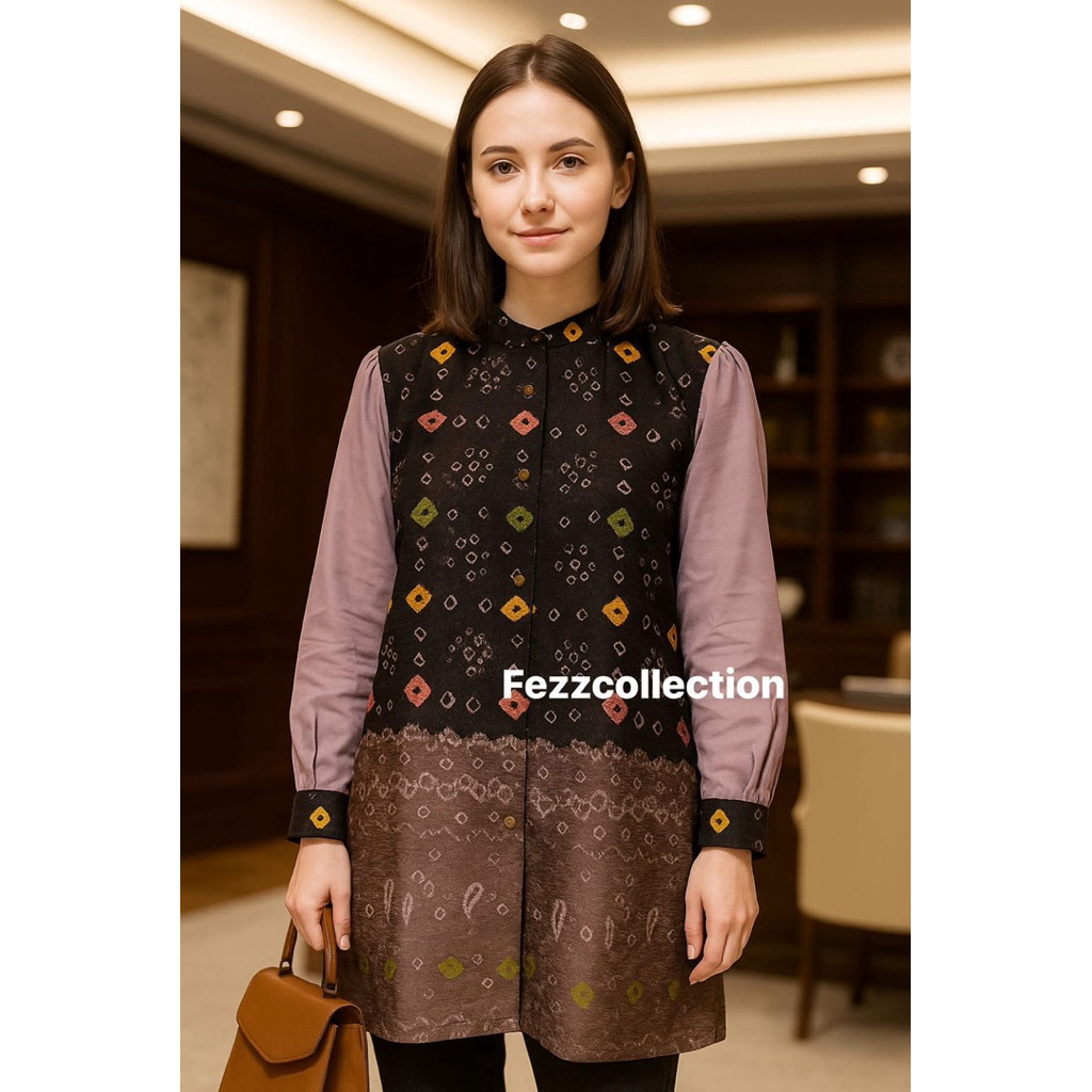 tunik jumputan burgundy