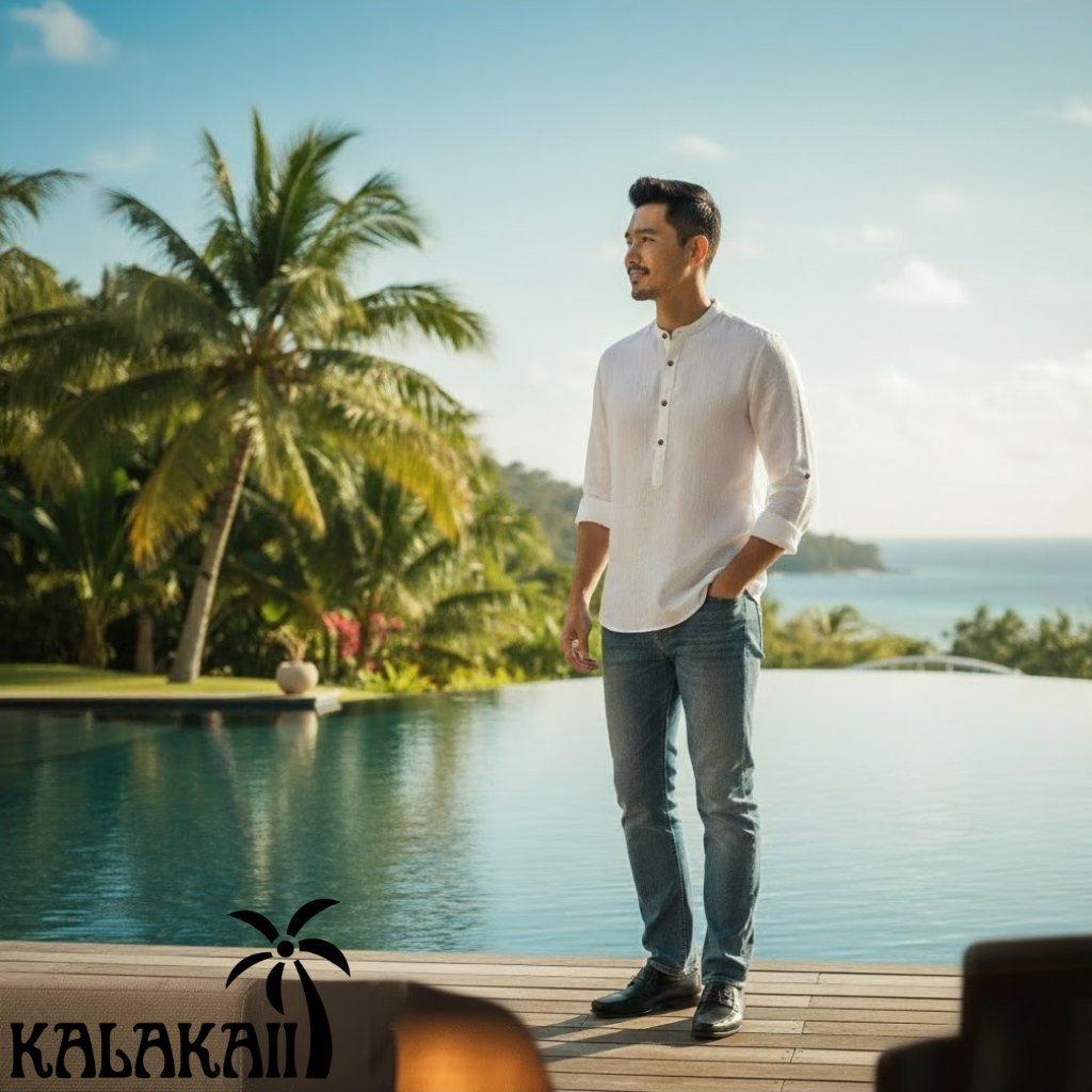 Kemeja Linen Pria Lengan Panjang Adem Kerah Shanghai Regular & Big Size KALAKAII Krabi