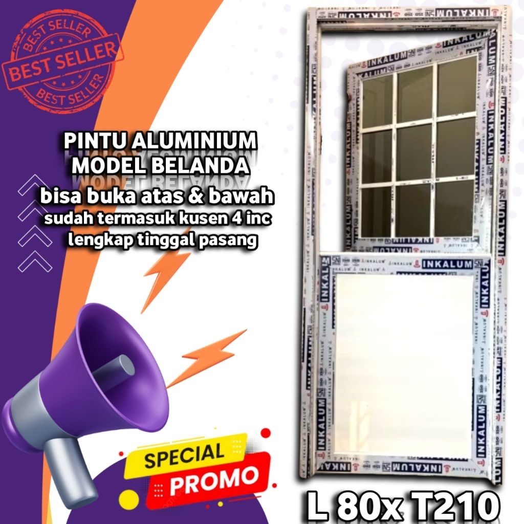 PINTU ALUMINIUM BELANDA / KOBOY 2 DAUN bisa buka atas bawah sudah termasuk kusen 4inc lengkap tingga