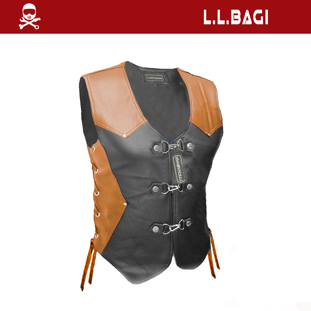 Rompi Pria Vest Faux Leather Rompi Pria Kulit Rompi Biker Vest