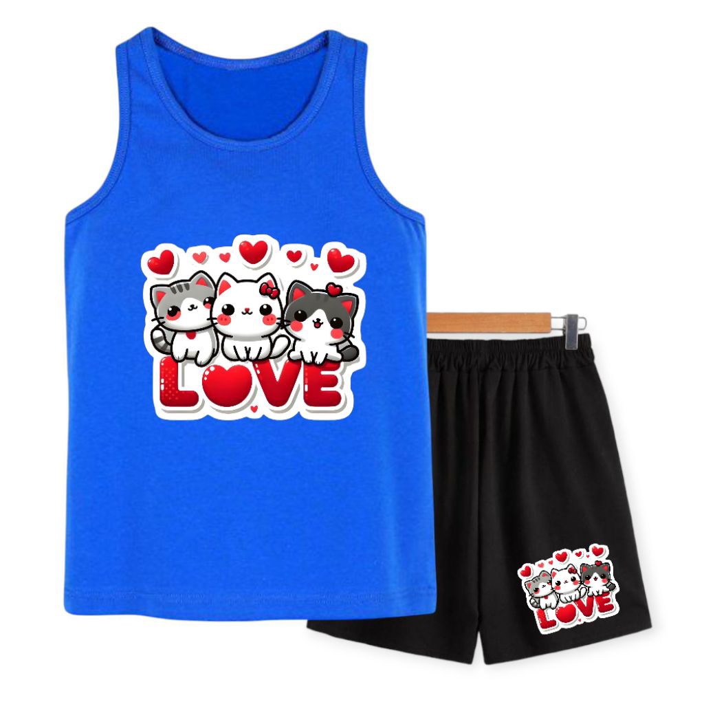 setelan singlet anak perempuan kucing 2-8 tahun