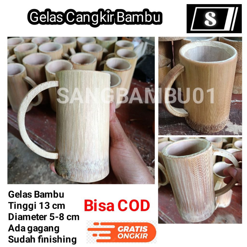 Prakarya Kerajinan Gelas Bambu / Cangkir Air Bahan Bambu Dengan Gagang