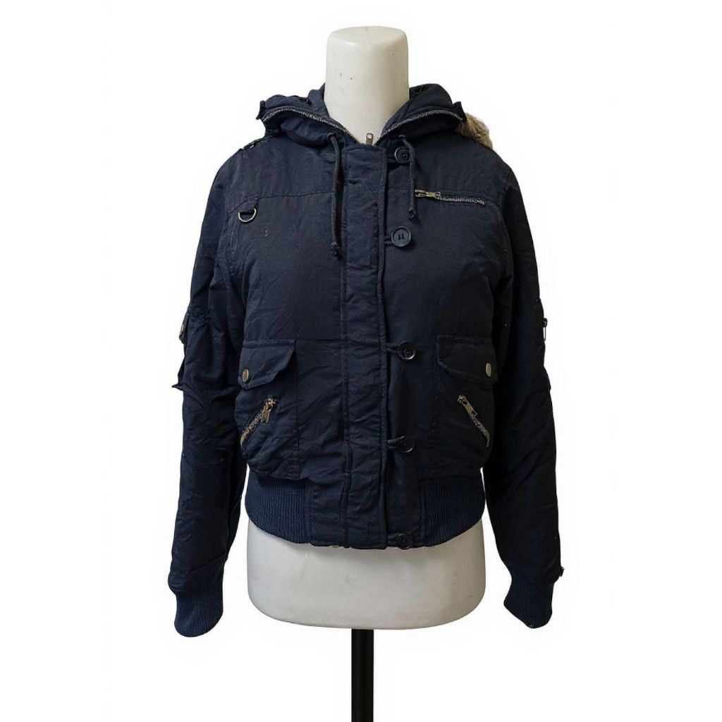 Jacket Bomber Crop Wanita Hoodie Bulu Tebal Casual Musim Dingin Korean Style Baju Luar