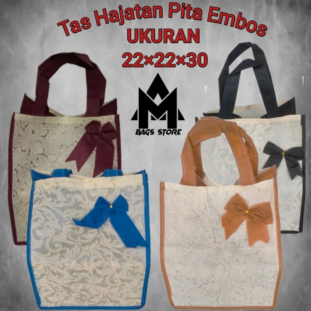 12PCS  Tas Hajatan Spunbond, Tas Pita Embos, Goodiebag, Tas Hajatan Murah
