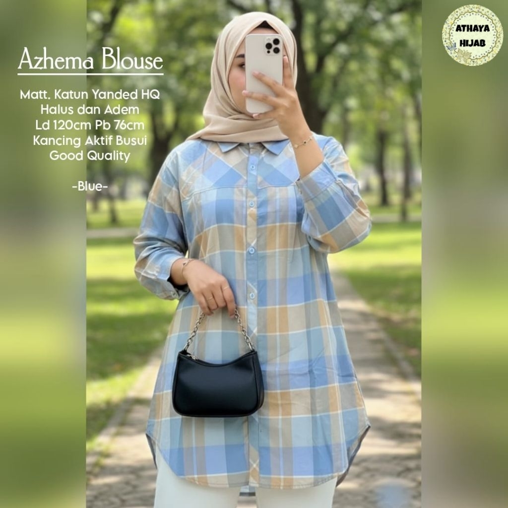 Azhema - Anela - Khatleya Blouse Katun Jumbo LD 120  Motif Kotak (Athaya)