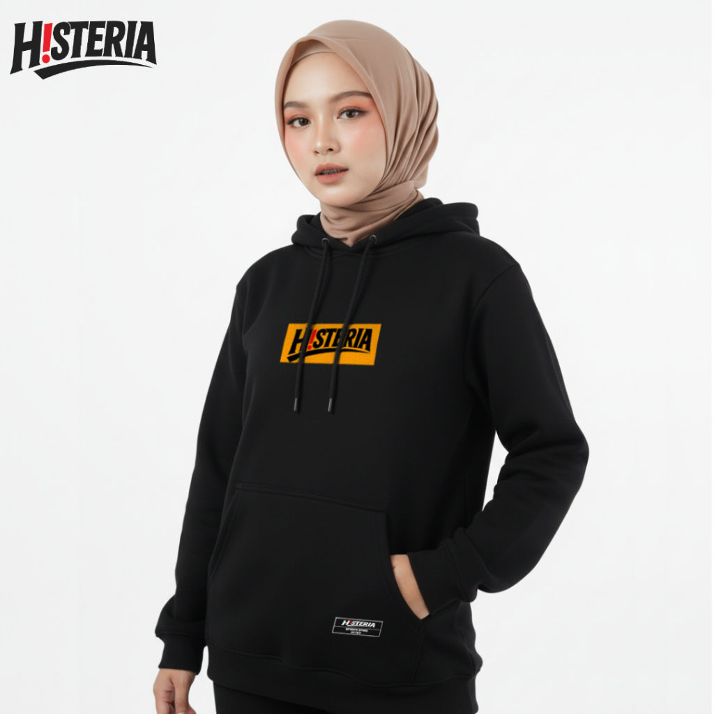 HSteria Hoodie Logo Hitam Fleece 270gsm Premium Unisex Oversize Streetwear