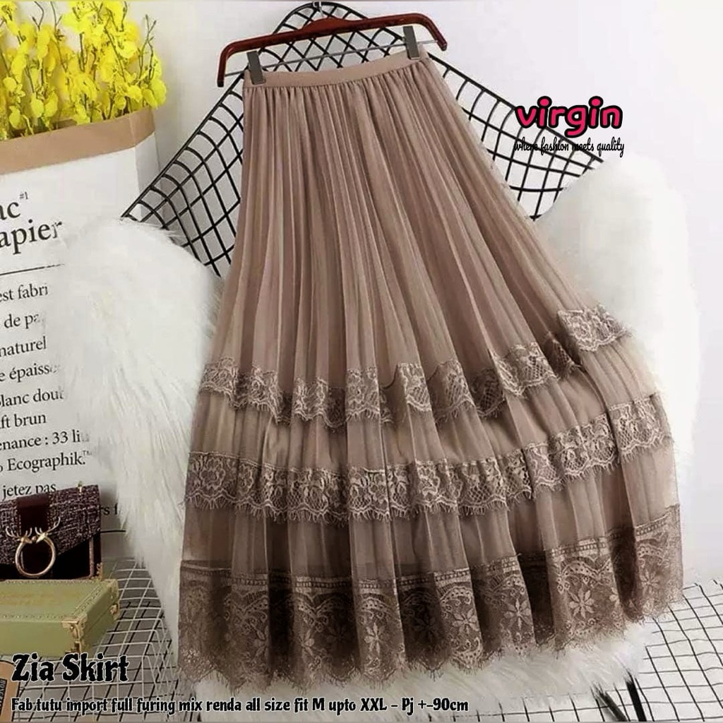 Zia Skirt Tutu Import Full Furing Mix Renda Rok Import Rok Tutu