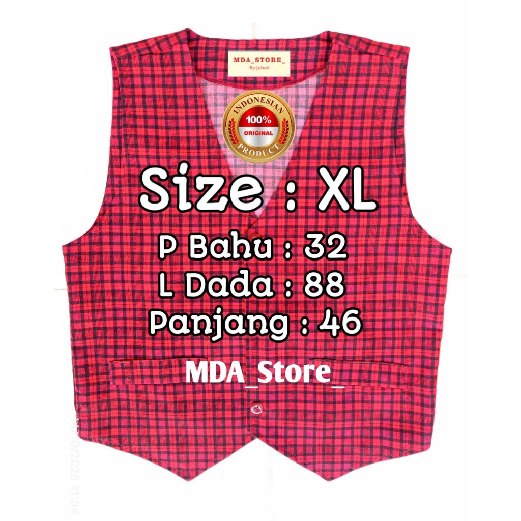 Rompi Seragam anak SD/MI/PAUD warna merah kotak kotak ukuran XL