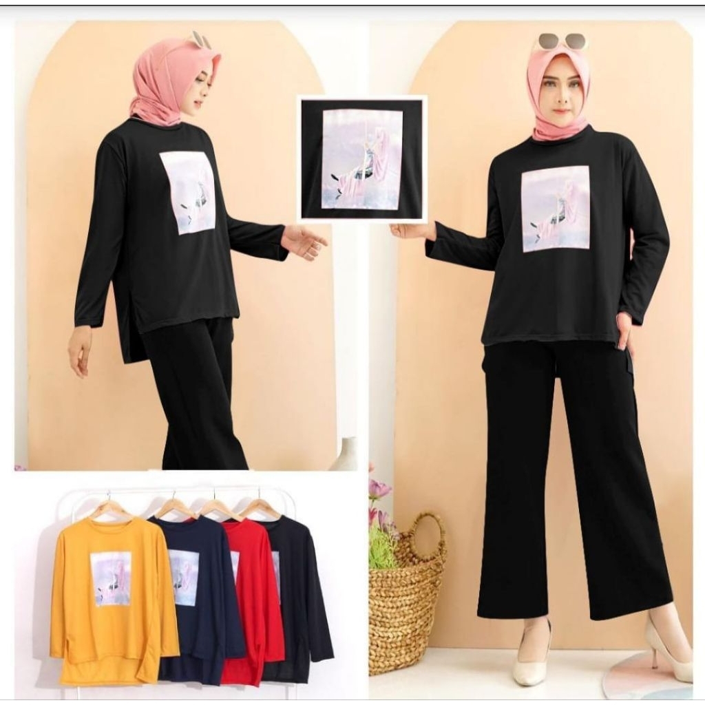 Setelan wanita lengan panjang tunik meydey hitam