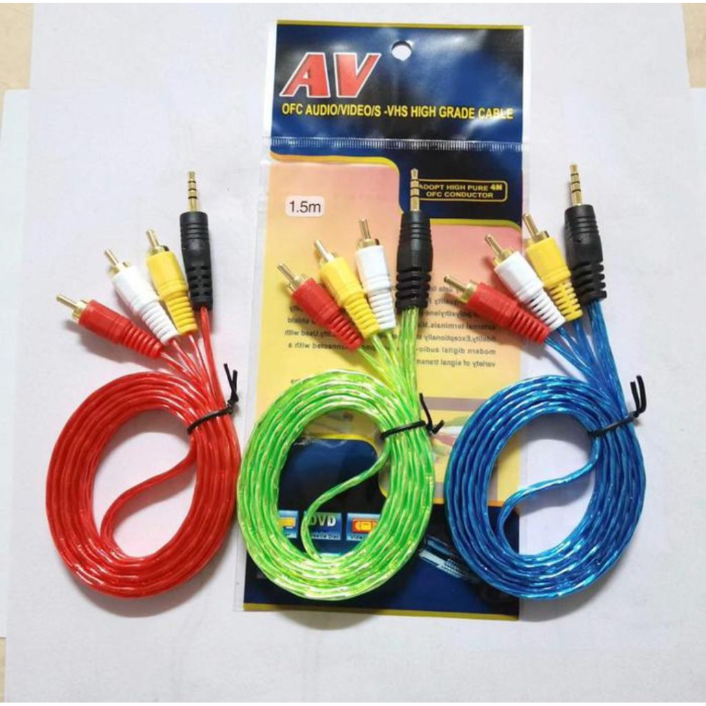 Kabel Audio 2 RCA to Mini Stereo Transparan 1.5 Meter 2 in 1 untuk HP Laptop DVD dengan 1 Jack Input