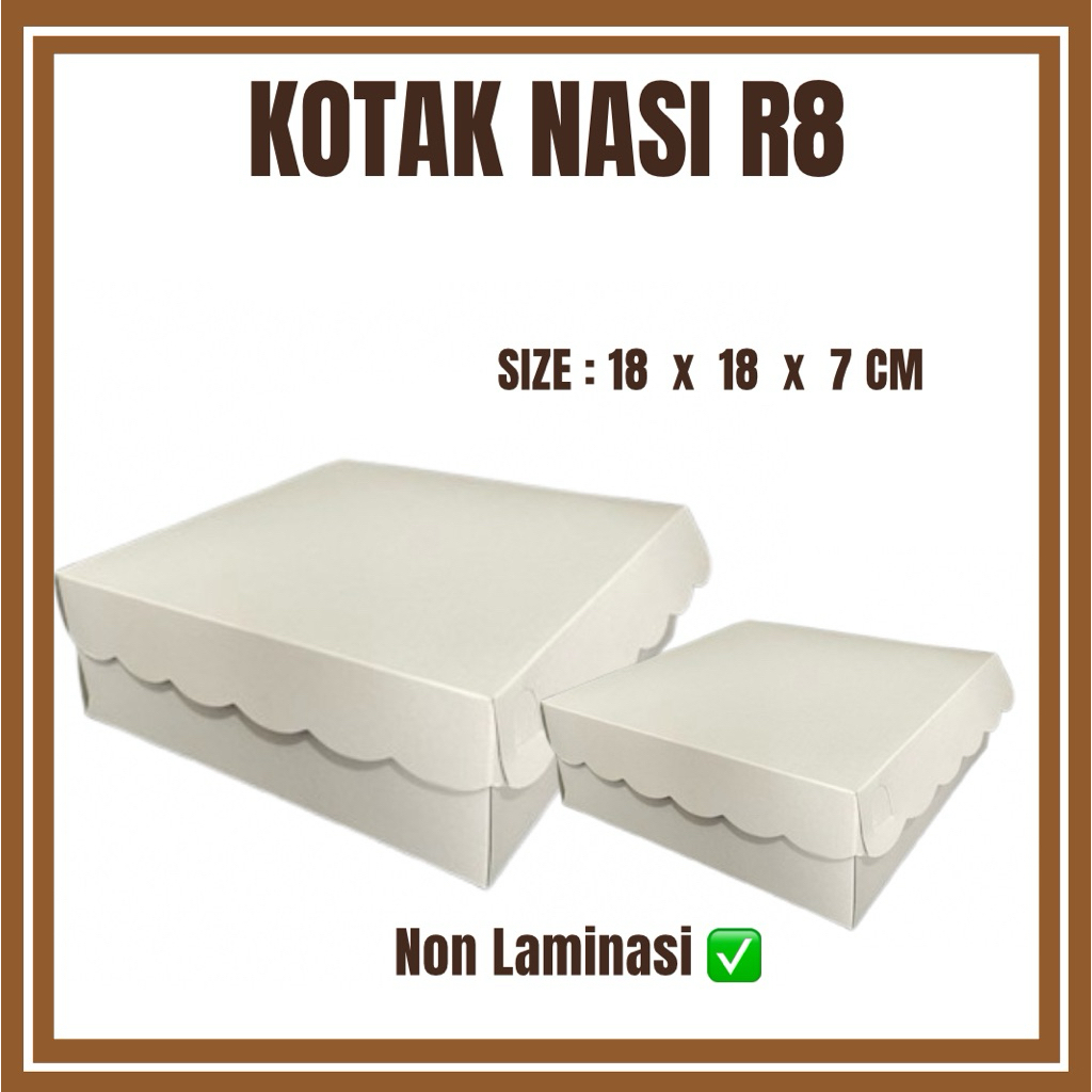 Kotak Nasi Warna Putih Uk. 18 x 18 x 7 CM NON LAMINASI - KOTAK NASI CANTIK RENDA