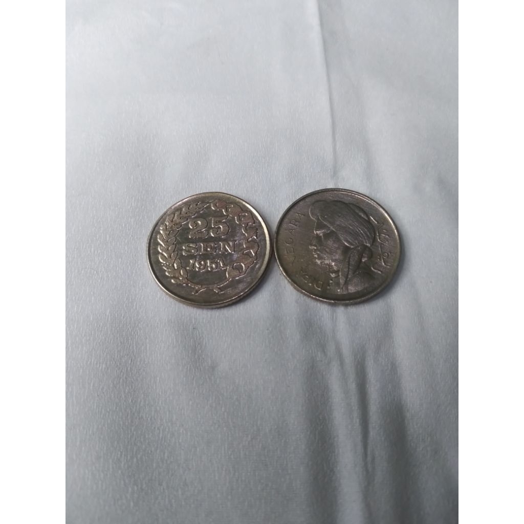 uang kuno 25 sen 1951 padi dan kapas