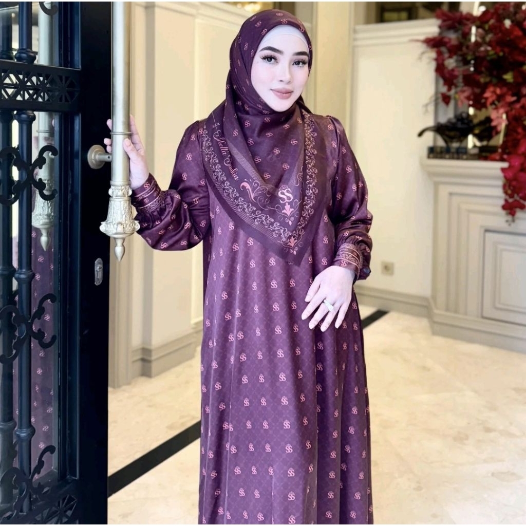 Set Hijab Gamis Printing Mewah Ori Shellasaukia
