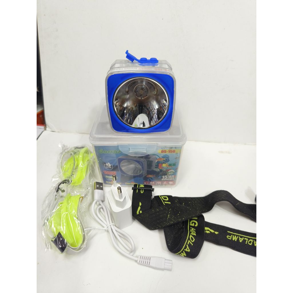 Senter Kepala 150Wat  Dorras DS-150 / Headlamp Led Menyelam Tahan 15 Jam Body Transparan