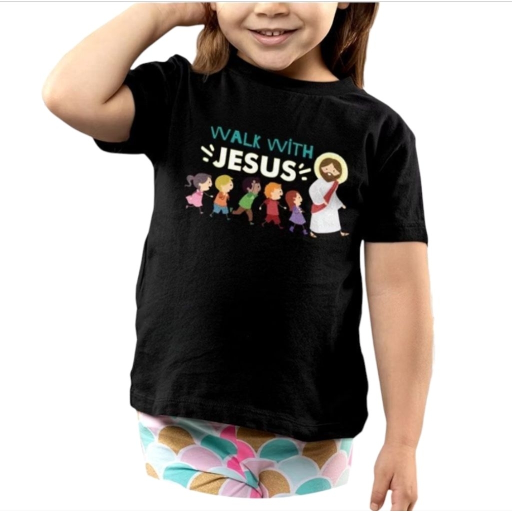 KAOS ROHANI ANAK ANAK << WALK WITH JESUS >> / KAOS PASKAH ANAK / KAOS NATAL ANAK / KAOS ROHANI KRIST