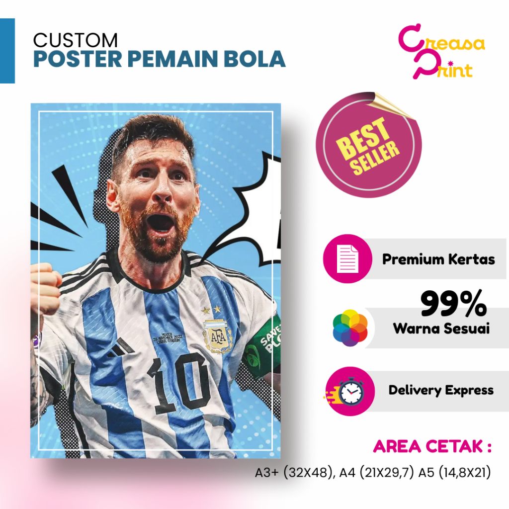 Poster Messi I Pemain Bola Custom | Poster Piala Dunia I Cetak Poster Sepak Bola Ukuran A3+ A4 A5