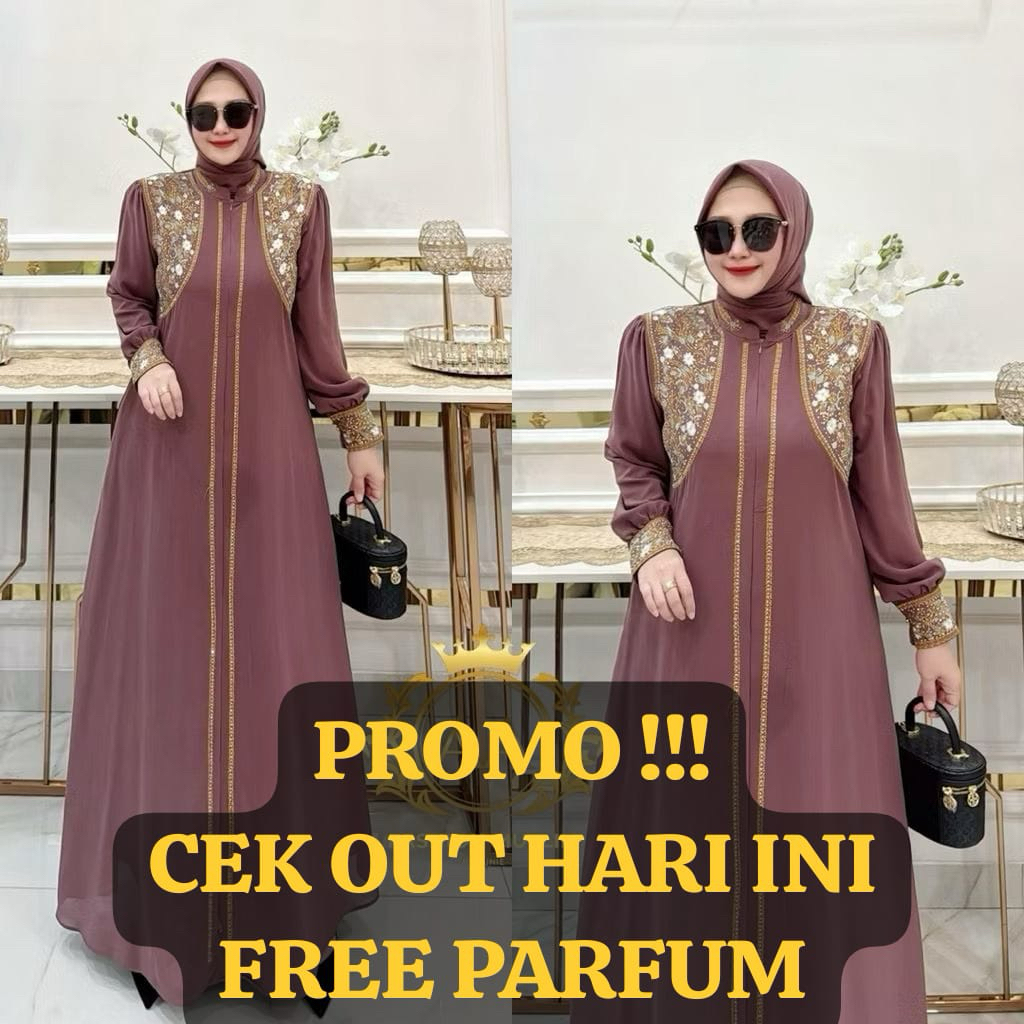 Gamis Aressha set Hijab Bahan ceruty Armani bordir mix payet platinum