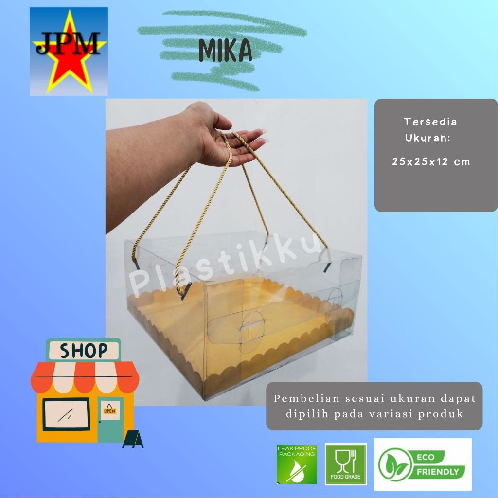 Mika Souvenir 25x25x12 cm + Tali / Mika Kue tart / Box Mika Kue Tart / Kotak Mika Kue Tart